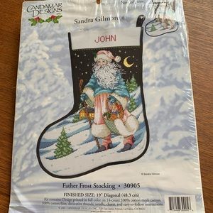 New in package Sandra Gilmore Candamar Designs Christmas Stocking kit.